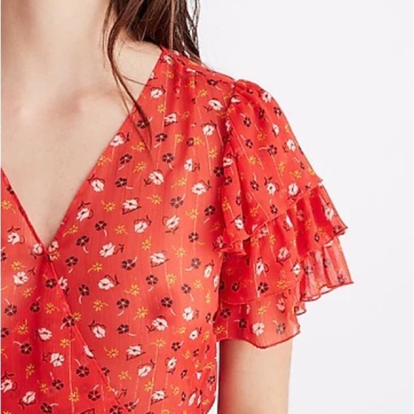 Madewell Tiered-Sleeve Peplum Top in Metallic Prairie Posies size 6 - Picture 15 of 15